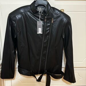 Worthington Black Faux Leather Zip-Front Jacket